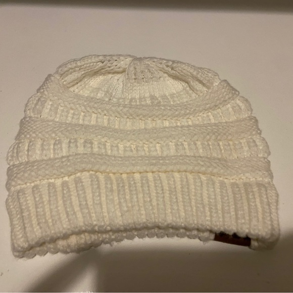 C.C Beanie Cable Knit Winter Hat Ivory White Slouchy Cap | One Size Fits All - Picture 3 of 4